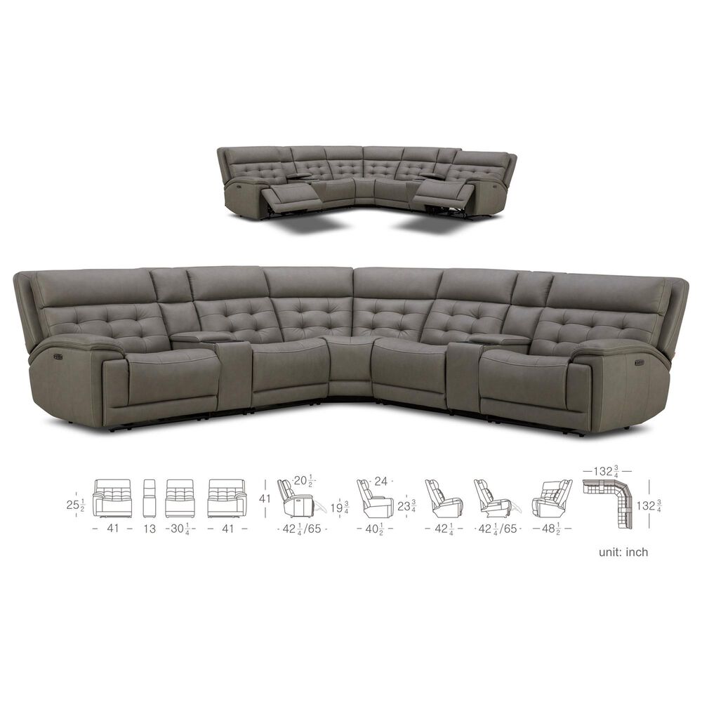 Interlochen 6-Piece Leather Power Reclining Sectional in Aline Light Gray, , large