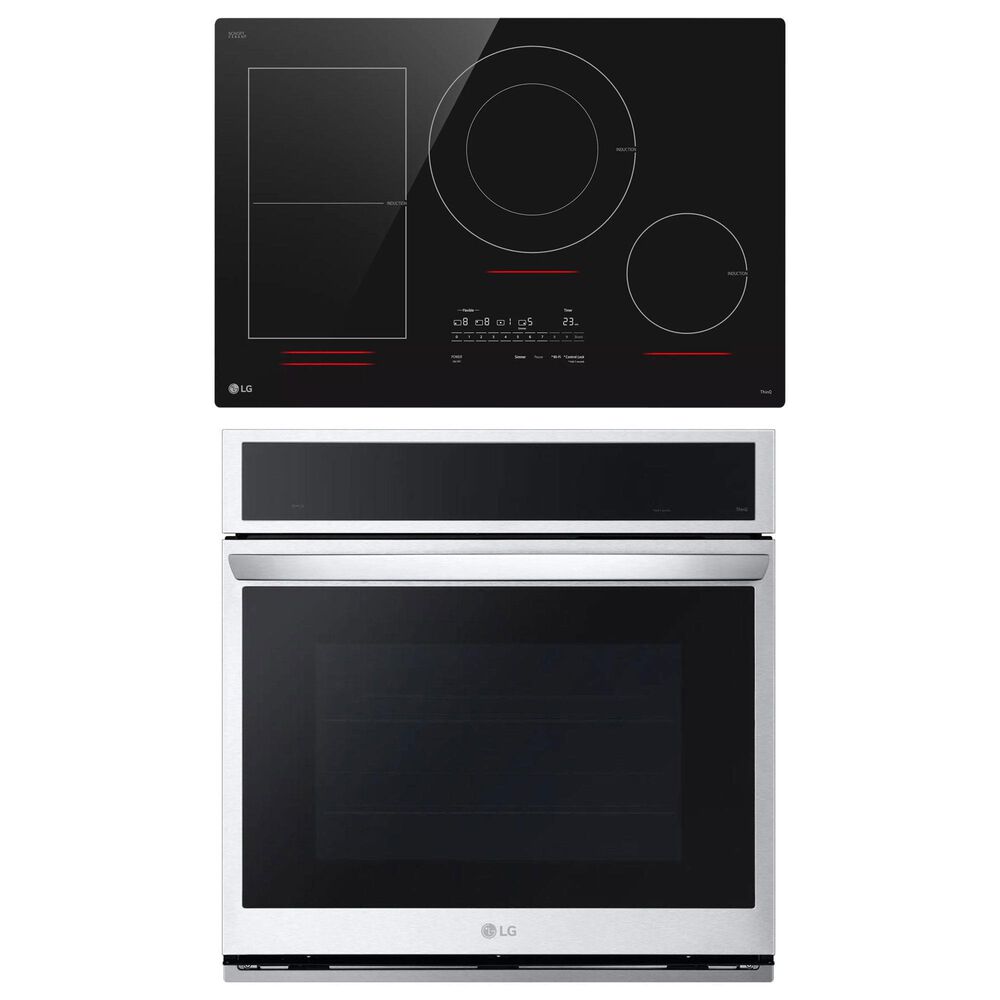 LG 2-Piece Kitchen Package with Print Proof Stainless Steel 4.7 Cu. Ft. Smart Single Wall Oven and Black 30" Induction Cooktop, , large