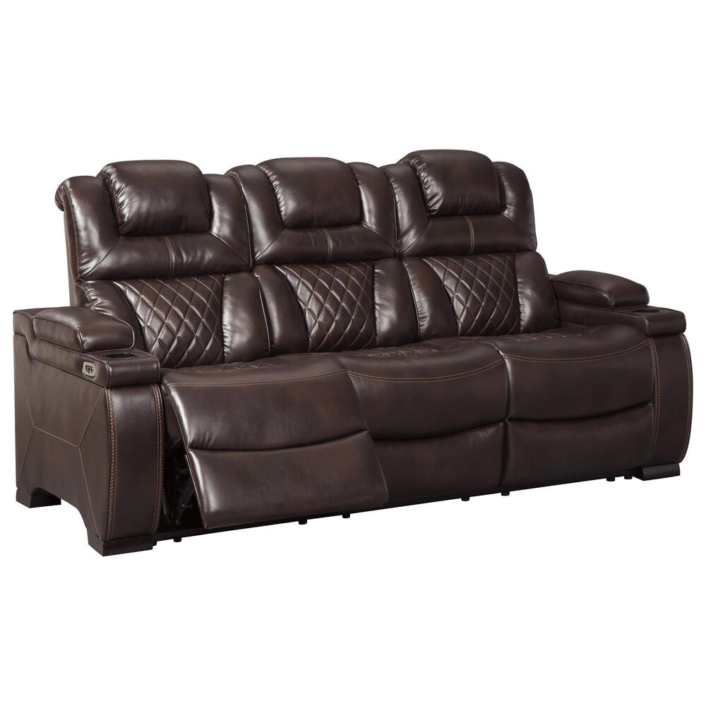 Ashley Warnerton Dual Power Reclining Sofa with Power Headrests in Chocolate, , large