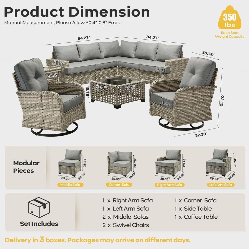 HOMLUX 9-Piece Patio Conversation Set with Illuminated Table in Dark Gray, , large