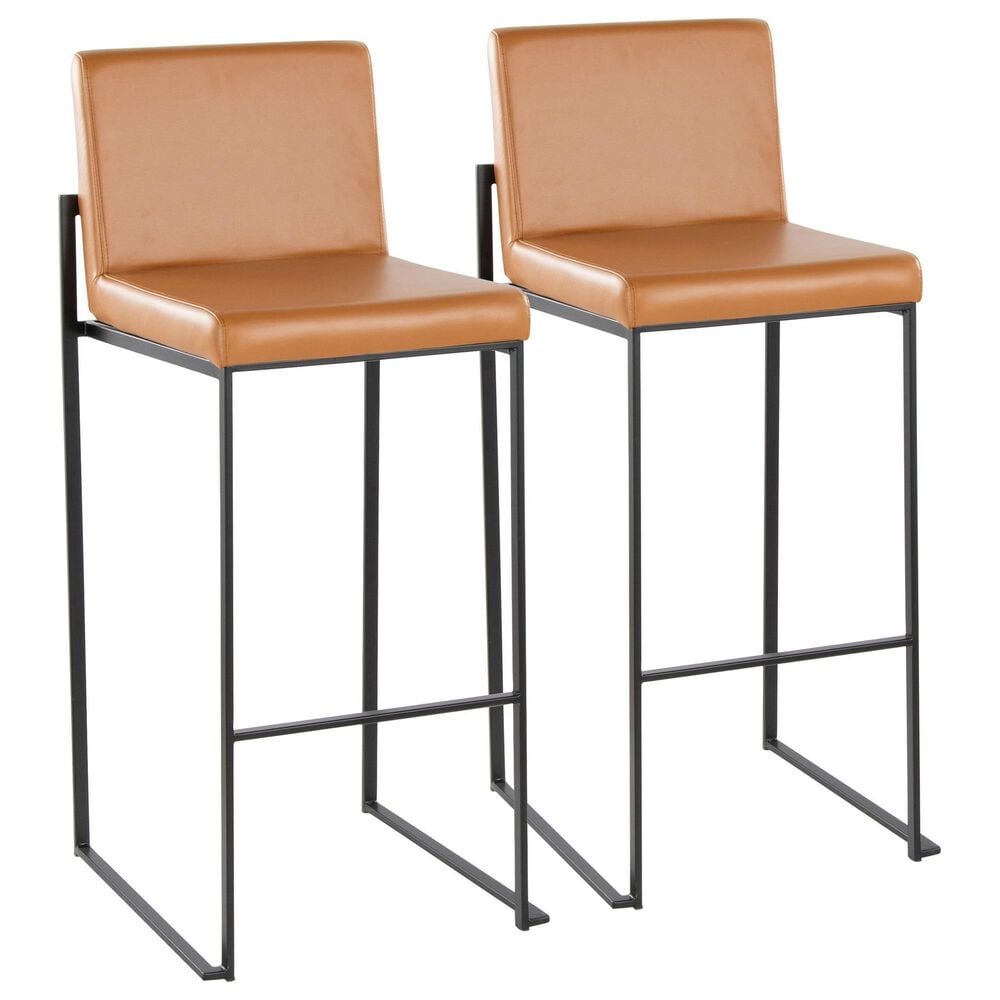 Lumisource Fuji High Back Barstool with Camel Faux Leather in Black (Set of 2), , large