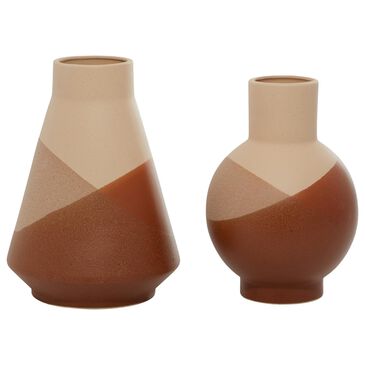 Maple and Jade Geometric Monochrome Vase in Tan and Terracotta (Set of 2), , large