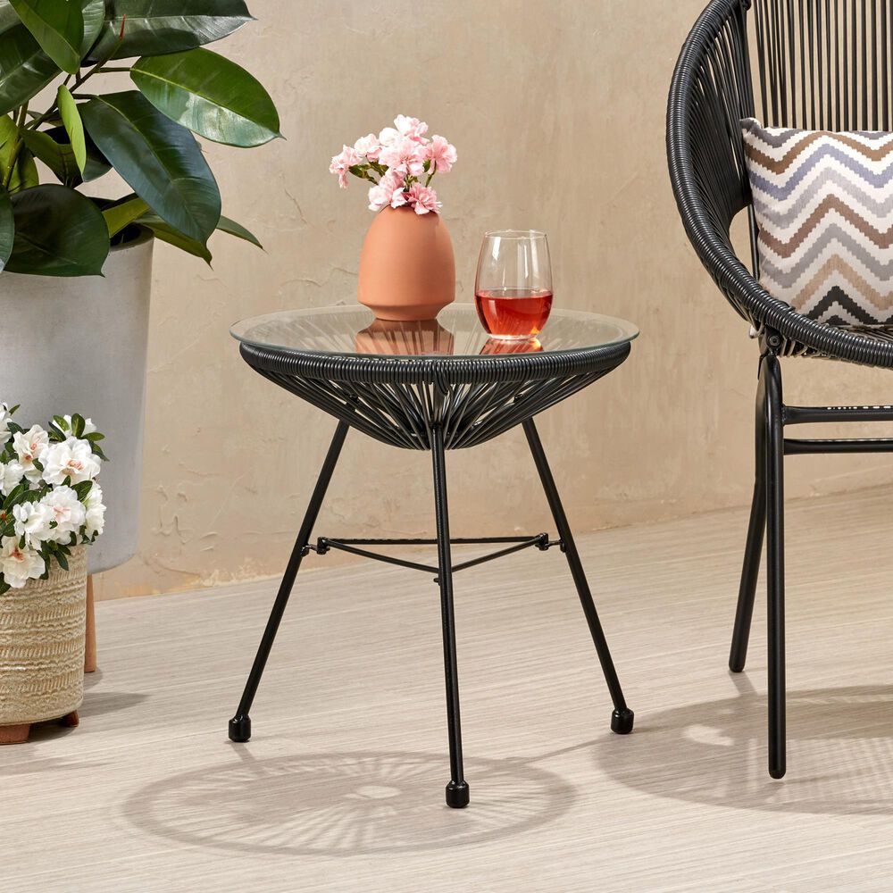 Hearth and Haven Nusa Round Patio Side Table in Black and Clear, , large