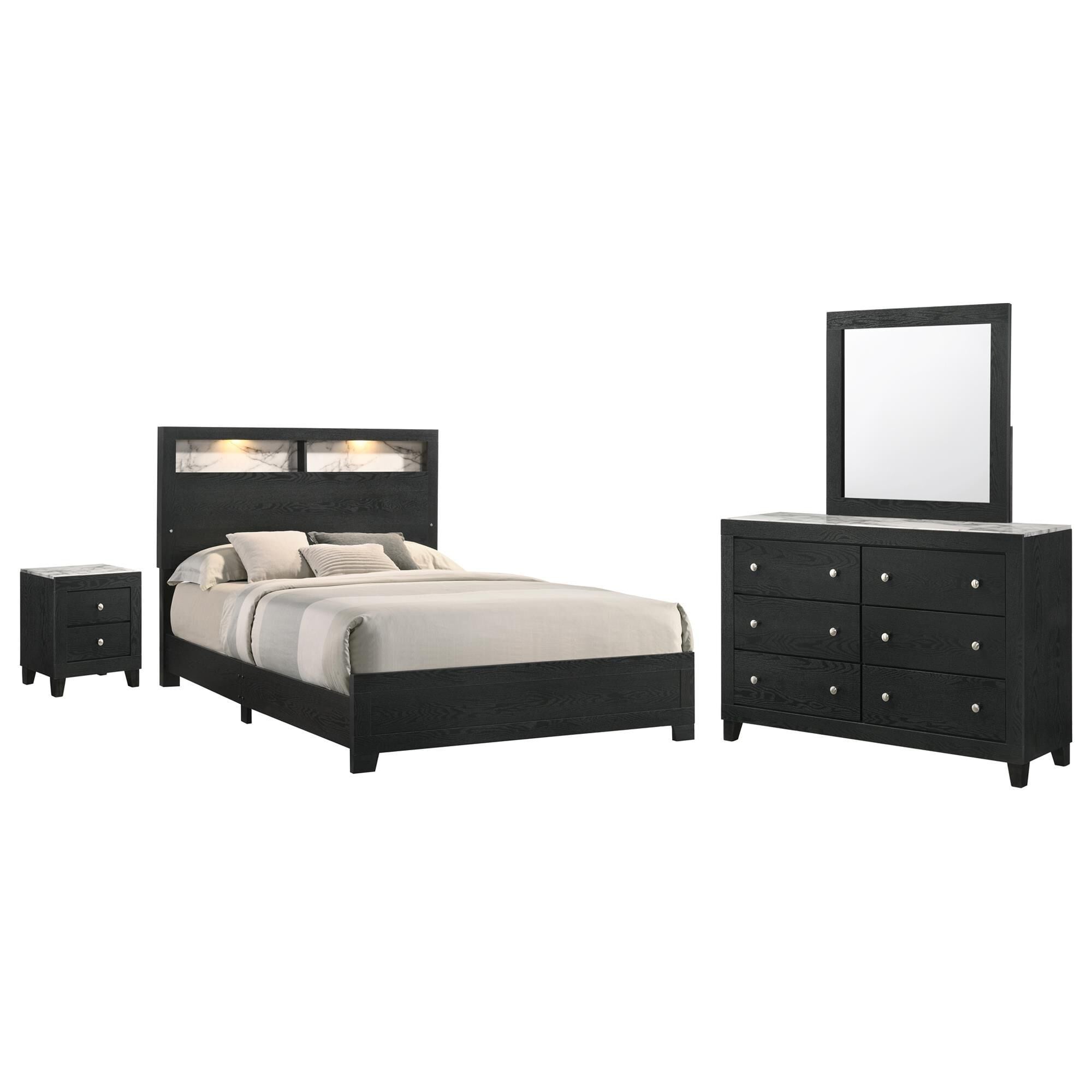 Crown Mark Cadence 4-Piece Queen Bedroom Set in Black and White