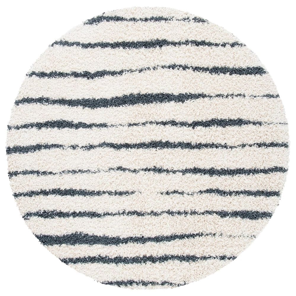 Safavieh Venus Shag VNS603B 5"3" Round Ivory and Dark Grey Area Rug, , large