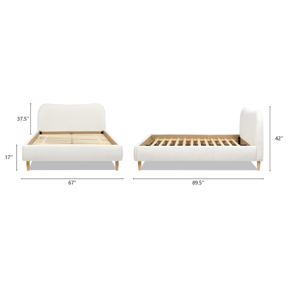 Jennifer Taylor Home Roman Queen Platform Bed with Ivory White Upholstered in Natural Whitewashed, , large