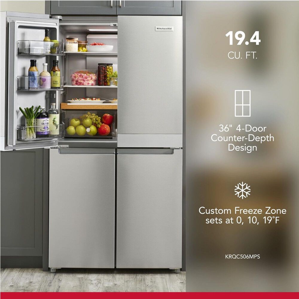 KitchenAid 19.4 Cu. Ft. Counter-Depth 4-Door Refrigerator with PrintShield Finish Metallic Steel, , large