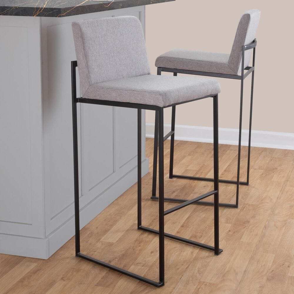 Lumisource Fuji High Back Barstool with Grey Fabric in Black &#40;Set of 2&#41;, , large