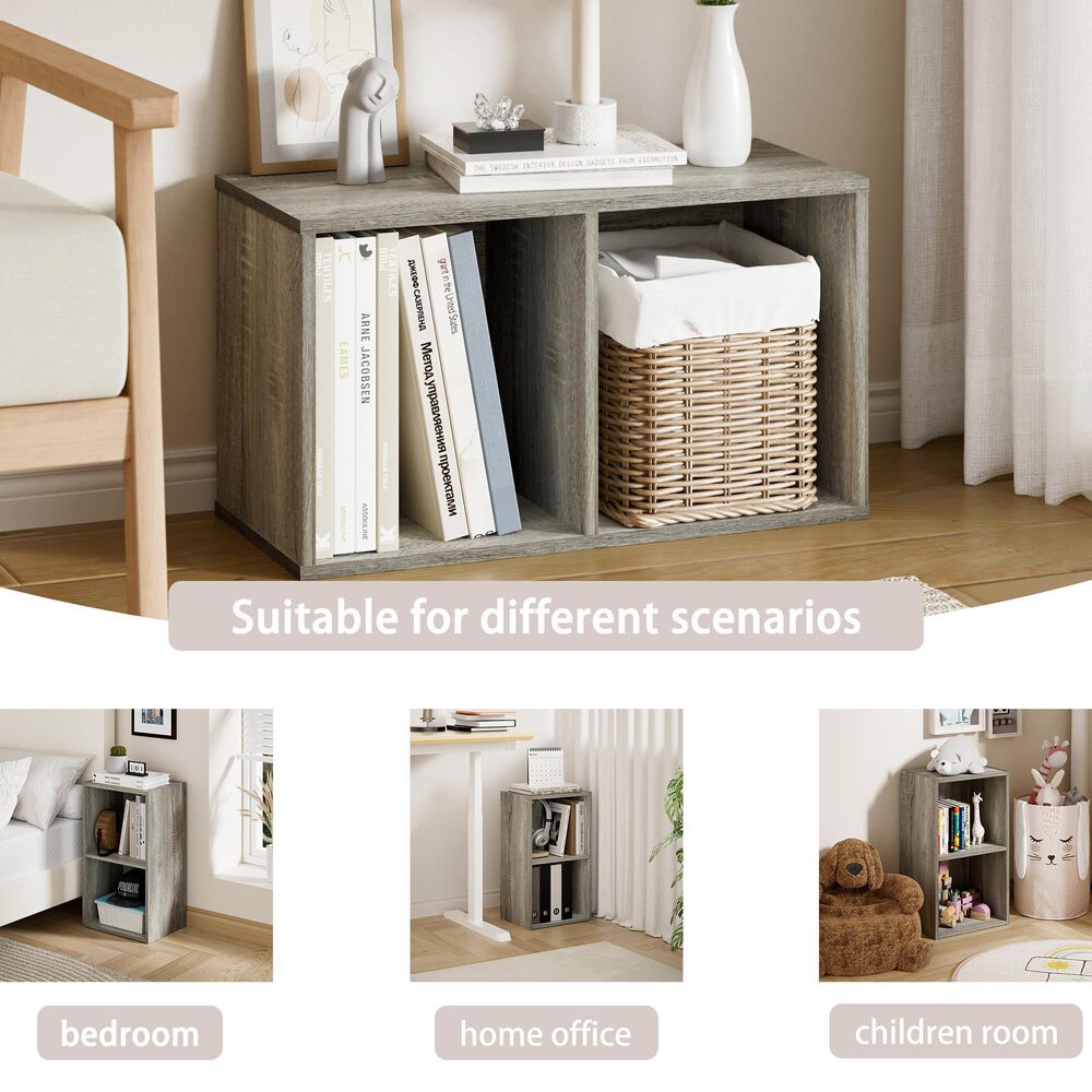 HOMLUX 2-Tier Open Shelf Bookcase in French Oak, , large
