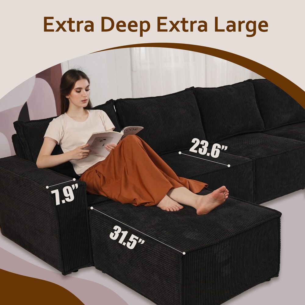 HOMLUX 127.4" Sectional Sofa in Black, , large