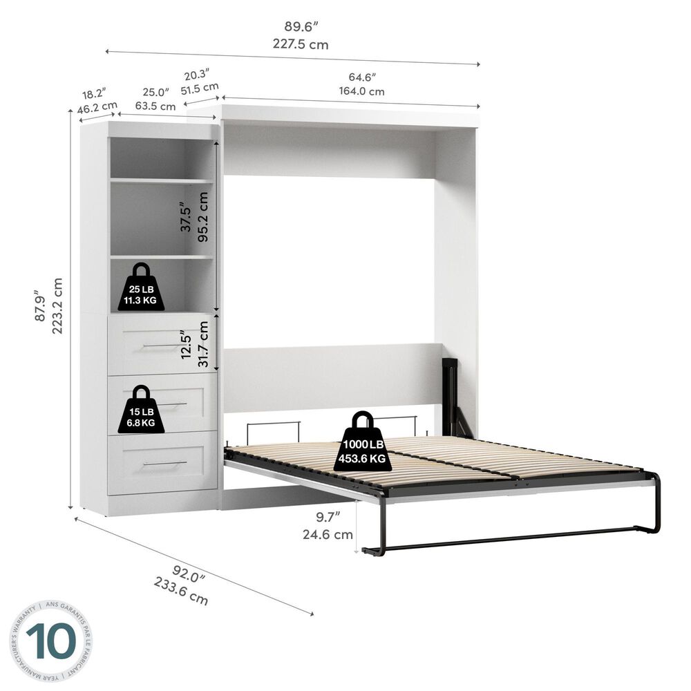 Bestar Pur 90&quot; Queen Wall Bed Kit In White, , large
