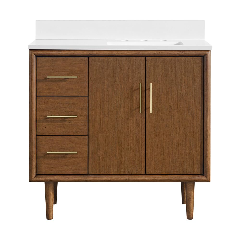 37B Mertola 36" Single Bathroom Vanity Cabinet in Dark Maplewood with White Composite Stone Top and Backsplash, , large