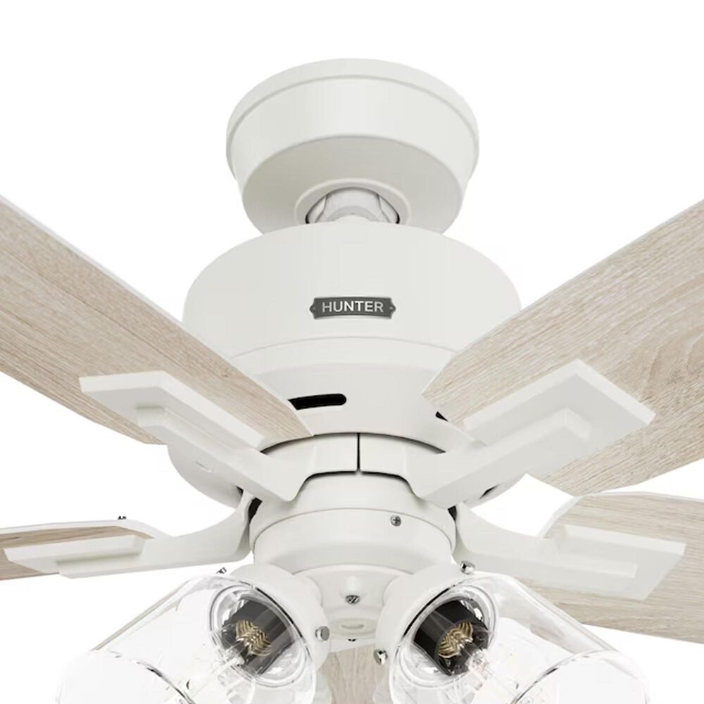 Hunter Gatlinburg Easy Install 52&quot; LED Indoor Ceiling Fan with Light and Remote in Matte White with Light Oak Blades, , large
