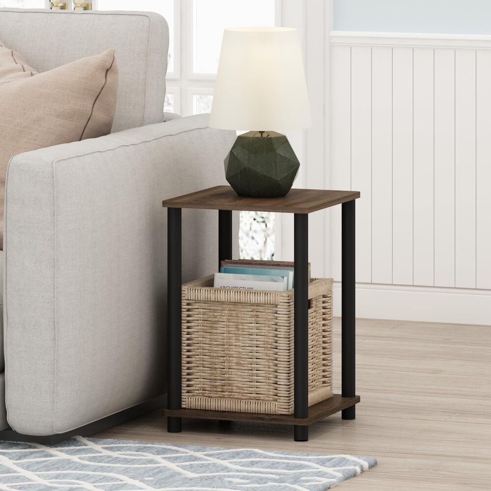 HOMLUX 2-Tier Turn-N-Tube End Table in Walnut and Brown, , large