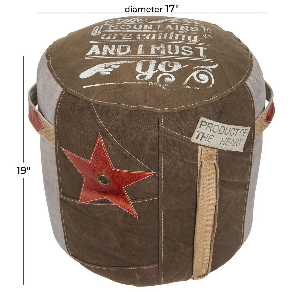 Maple and Jade Star Stuffed Pouf in Brown, Gray, Red and White, , large