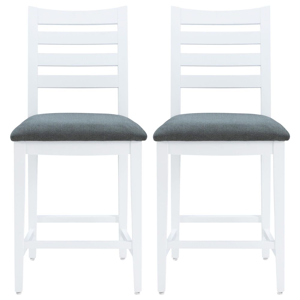 Linon Home Decor Flynn 22" Counter Stool with Charcoal Grey Cushion in White (Set of 2), , large
