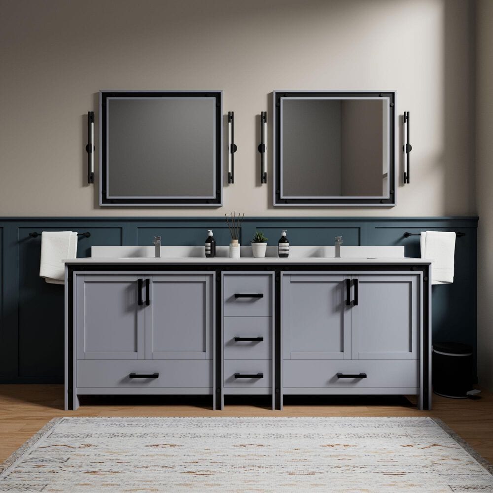 Lexora Home Ziva 84" Double Bathroom Vanity in Dark Grey with 2 cm White Quartz Top and Rectangular Sinks, , large