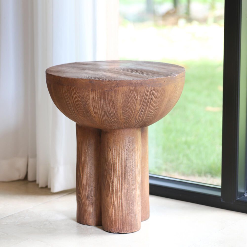 Hearth and Haven Iris Outdoor Round Side Table with 3 Cylindrical Legs in Brown, , large