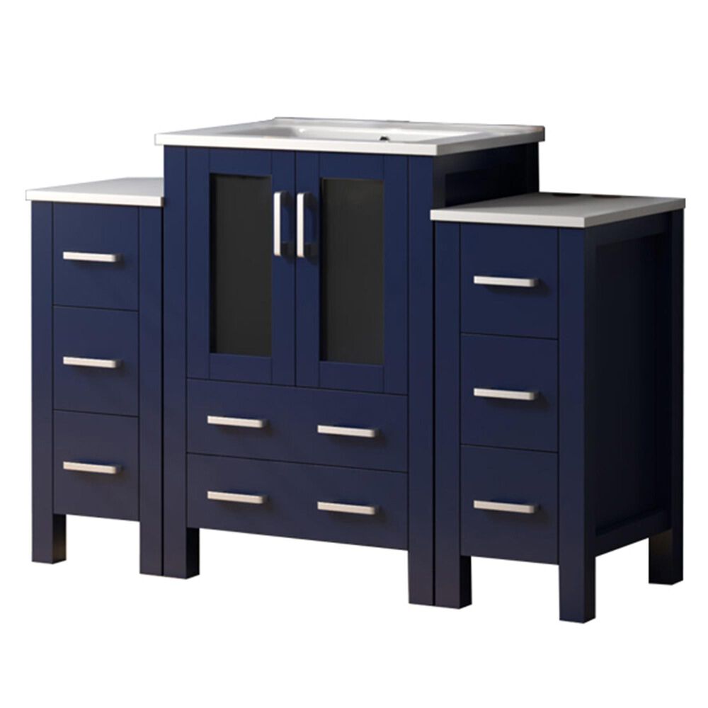 Lexora Home Volez 48&quot; Single Bathroom Vanity in Navy Blue with White Ceramic Top and Rectangular Sink, , large