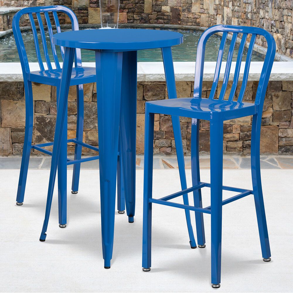 Flash Furniture 3-Piece Metal Bar Table Set in Blue, , large
