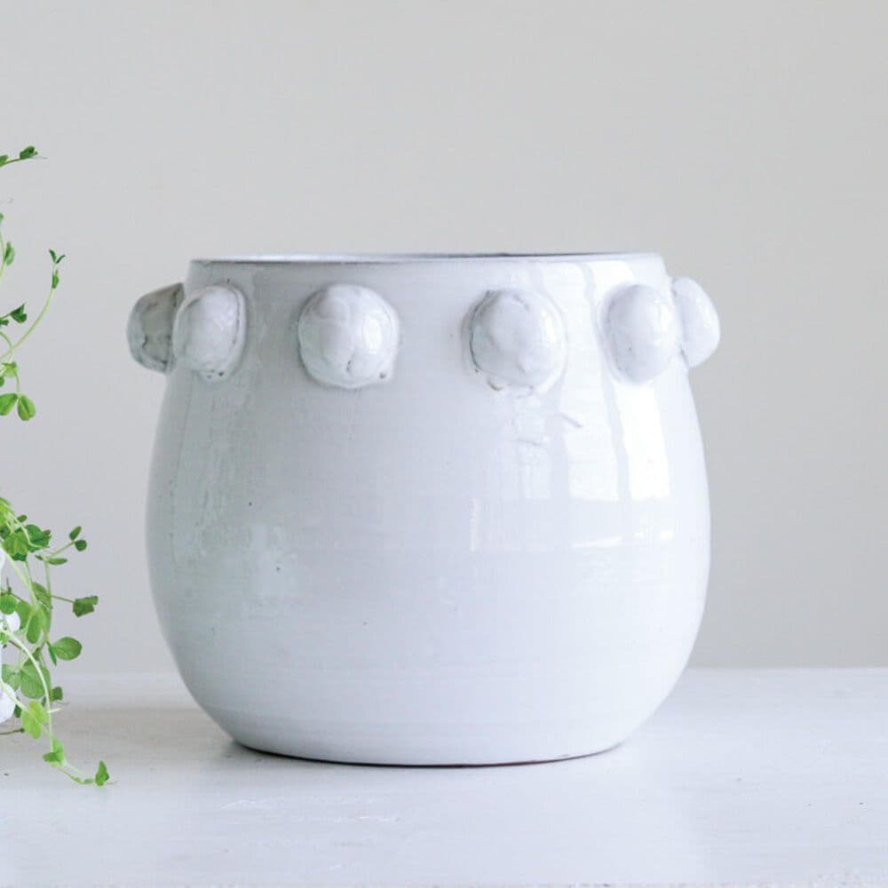 Creative Coop Round Terra-Cotta Planter with Raised Dots Design in White, , large