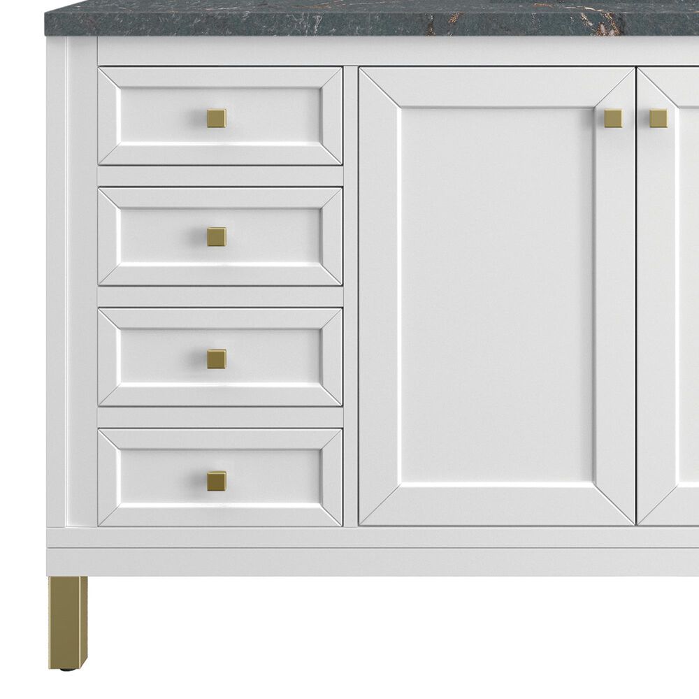 James Martin Vanities Chicago 60&quot; Single Bathroom Vanity in Glossy White with 3 cm Parisien Bleu Quartz Top and Rectangular Sink, , large