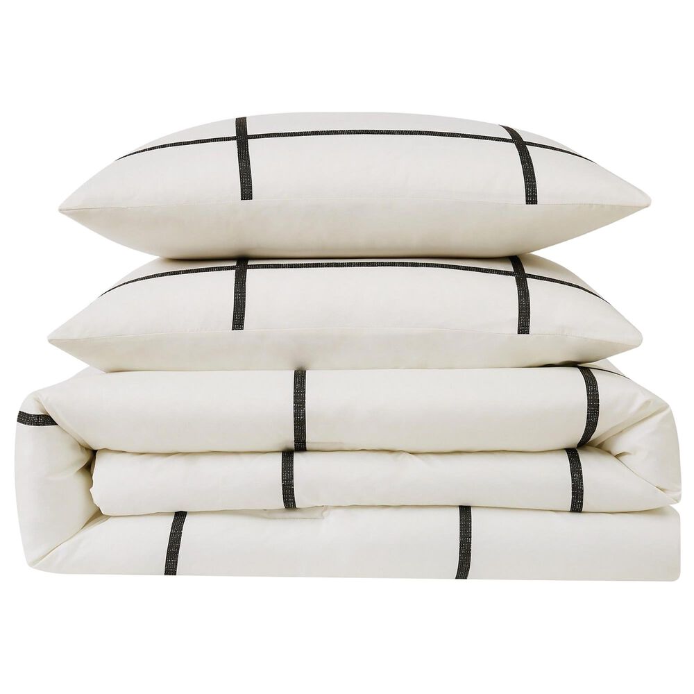 Pem America Truly Soft Windowpane 3-Piece Full/Queen Comforter Set in Ivory/Black, , large