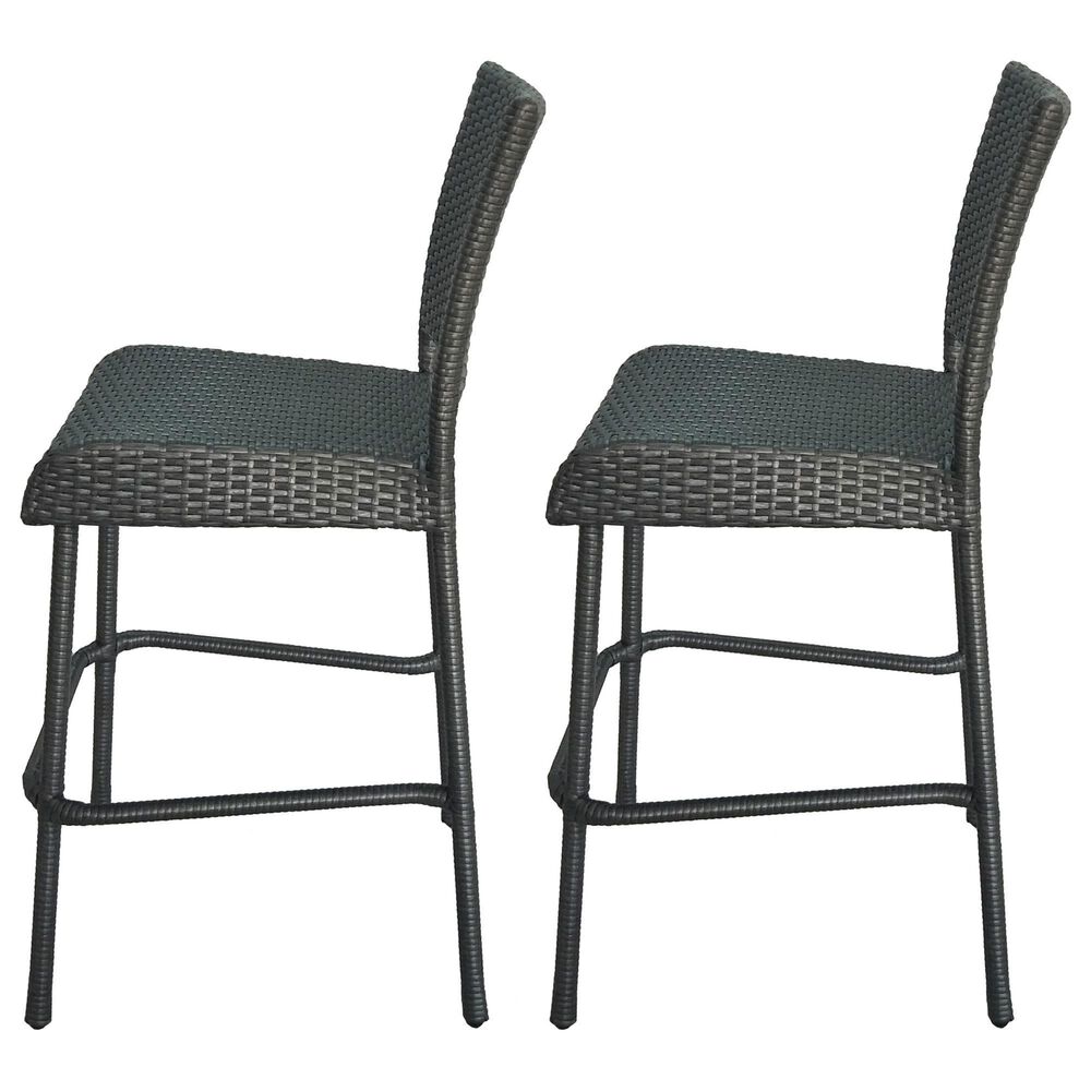 Hearth and Haven Outdoor Rattan Armless Barstool in Grey (Set of 2), , large