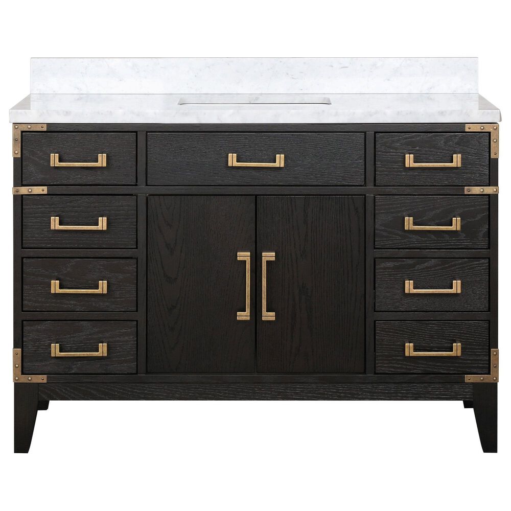 Lexora Home Laurel 48&quot; Single Bathroom Vanity in Black Oak with White Carrara Marble Top and Rectangular Sink, , large