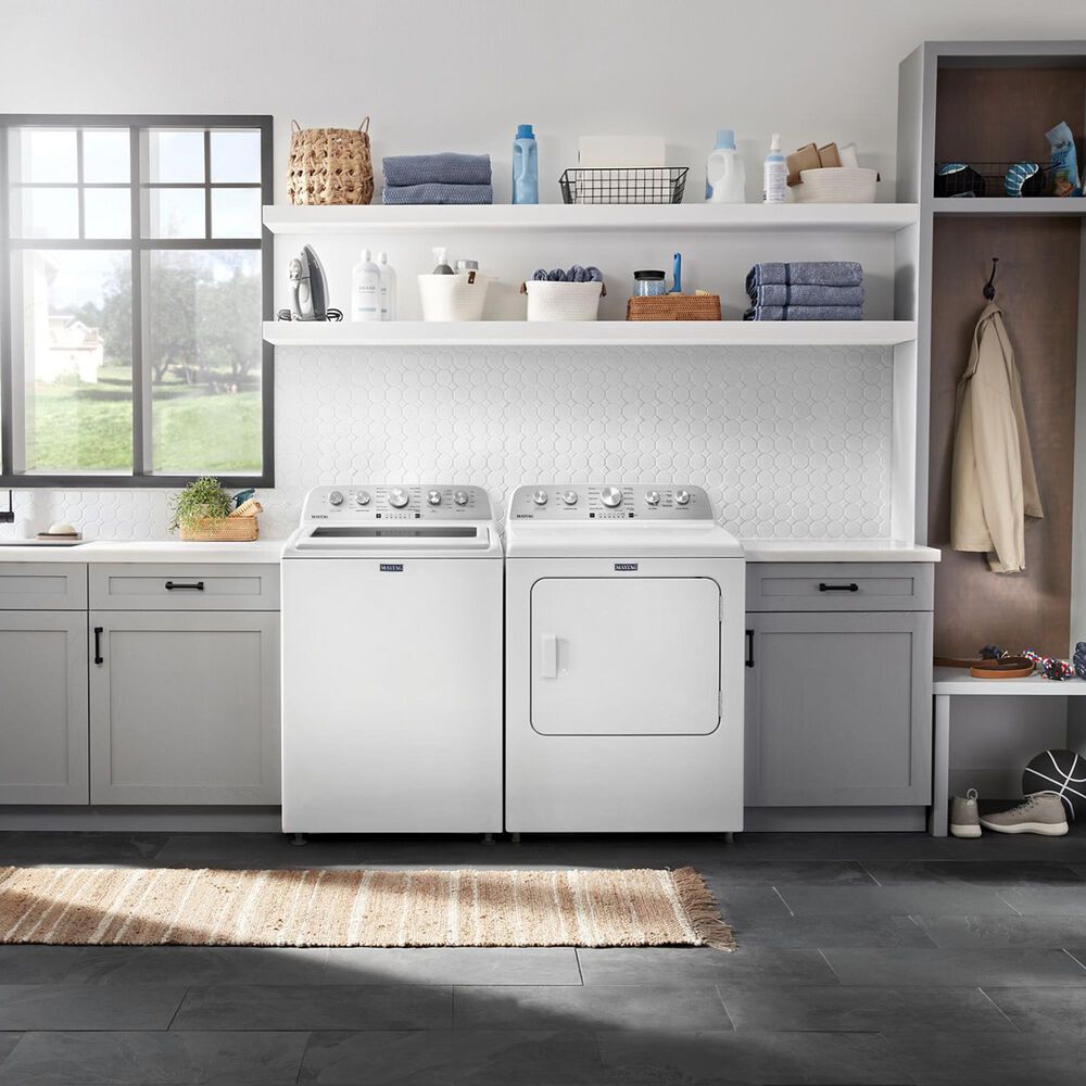 Maytag 4.8 cu ft Top Loading Impeller Washer with Extra Power and 7.0 cu ft Electric Dryer with Steam in White, , large