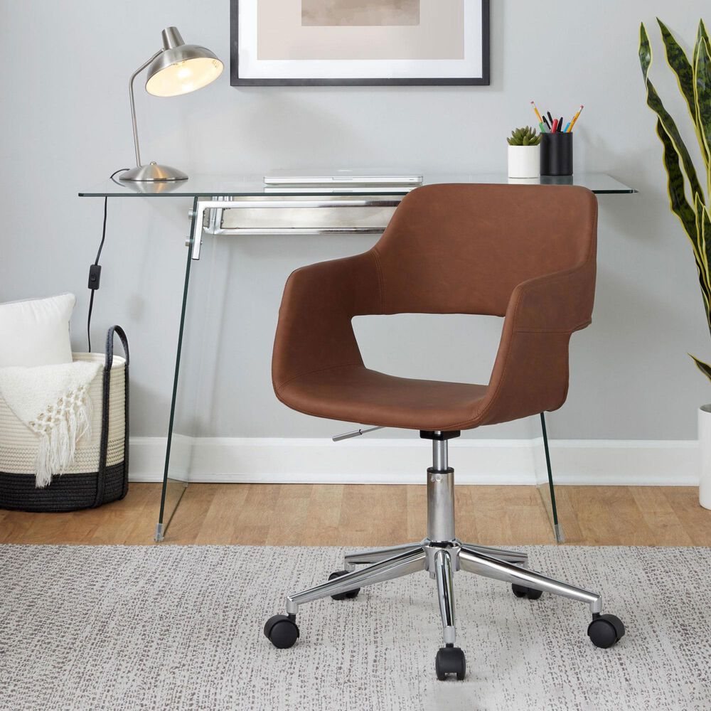 LumiSource Margarite Swivel Task Chair with Brown Faux Leather Cushion in Chrome, , large