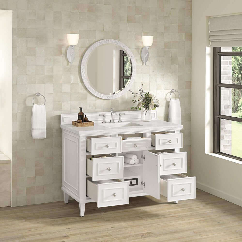 James Martin Vanities Lorelai 48&quot; Single Vanity in Bright White with 3 cm Arctic Fall Solid Surface Top, , large
