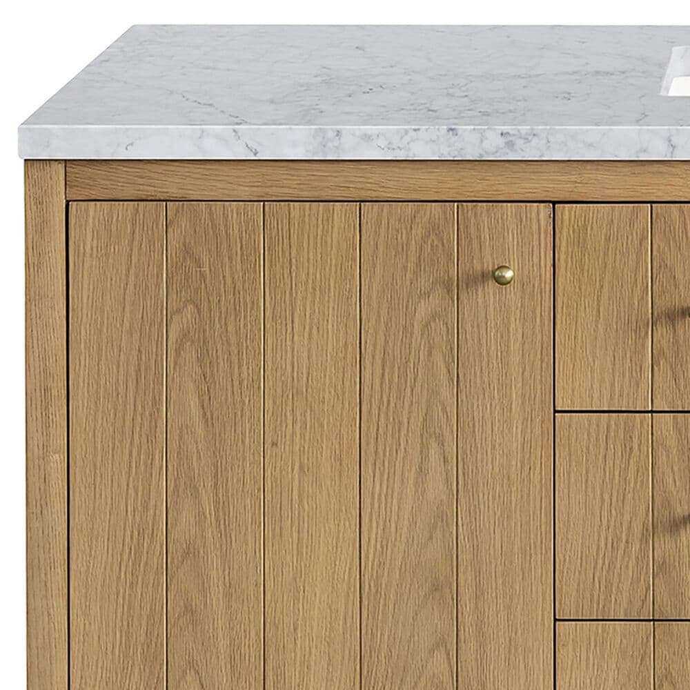 James Martin Vanities Hudson 60&quot; Single Bathroom Vanity in Light Natural Oak with 3 cm Carrara White Marble Top and Rectangular Sink, , large