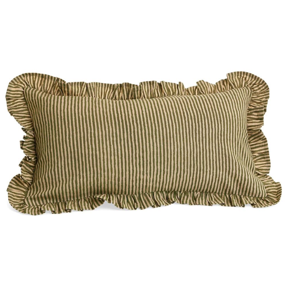 12" x 22" Striped Lumbar Throw Pillow in Off White and Olive, , large
