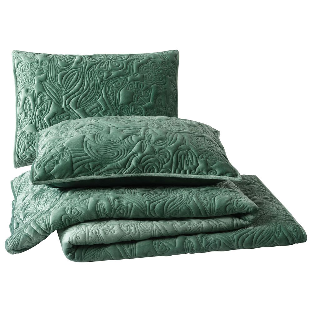 Peking Handicraft Secret Garden 3-Piece Full/Queen Quilt Set in Emerald Green, , large