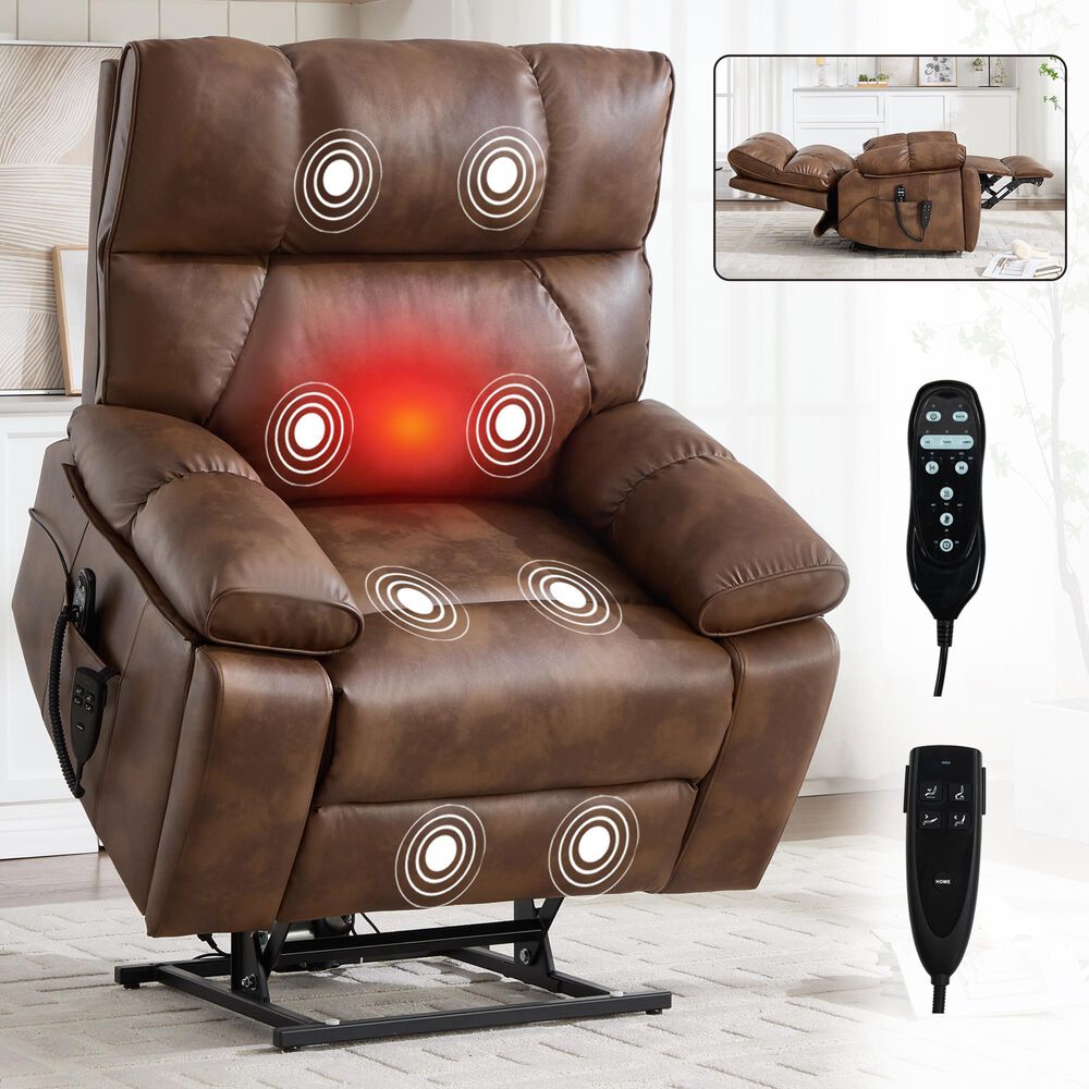 Hearth and Haven Large Power Lift Recliner in Brown, , large