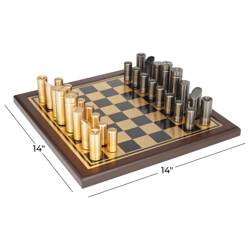 Novogratz 4&quot; x 14&quot; Chess Game Set in Black, Gold, Brown and Gunmetal, , large