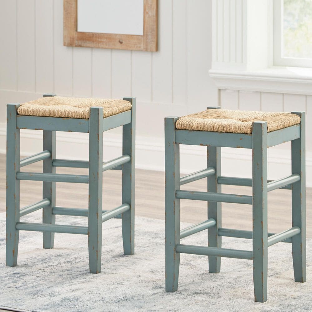 Ashley Mirimyn Counter Stool Set of 2 in Teal, , large