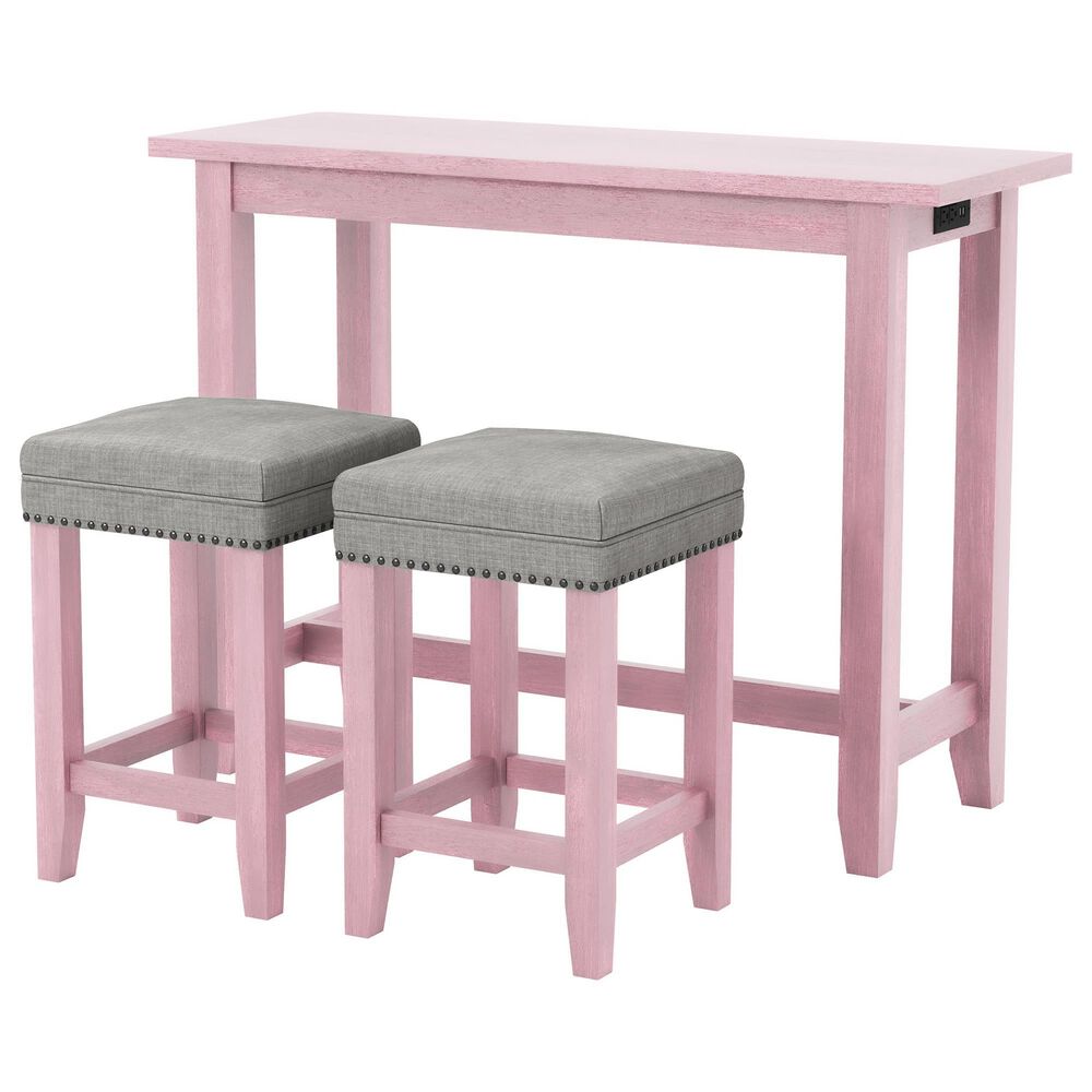 Furniture of America Colon 3-Piece Counter Height Table Set in Antique Pink, , large