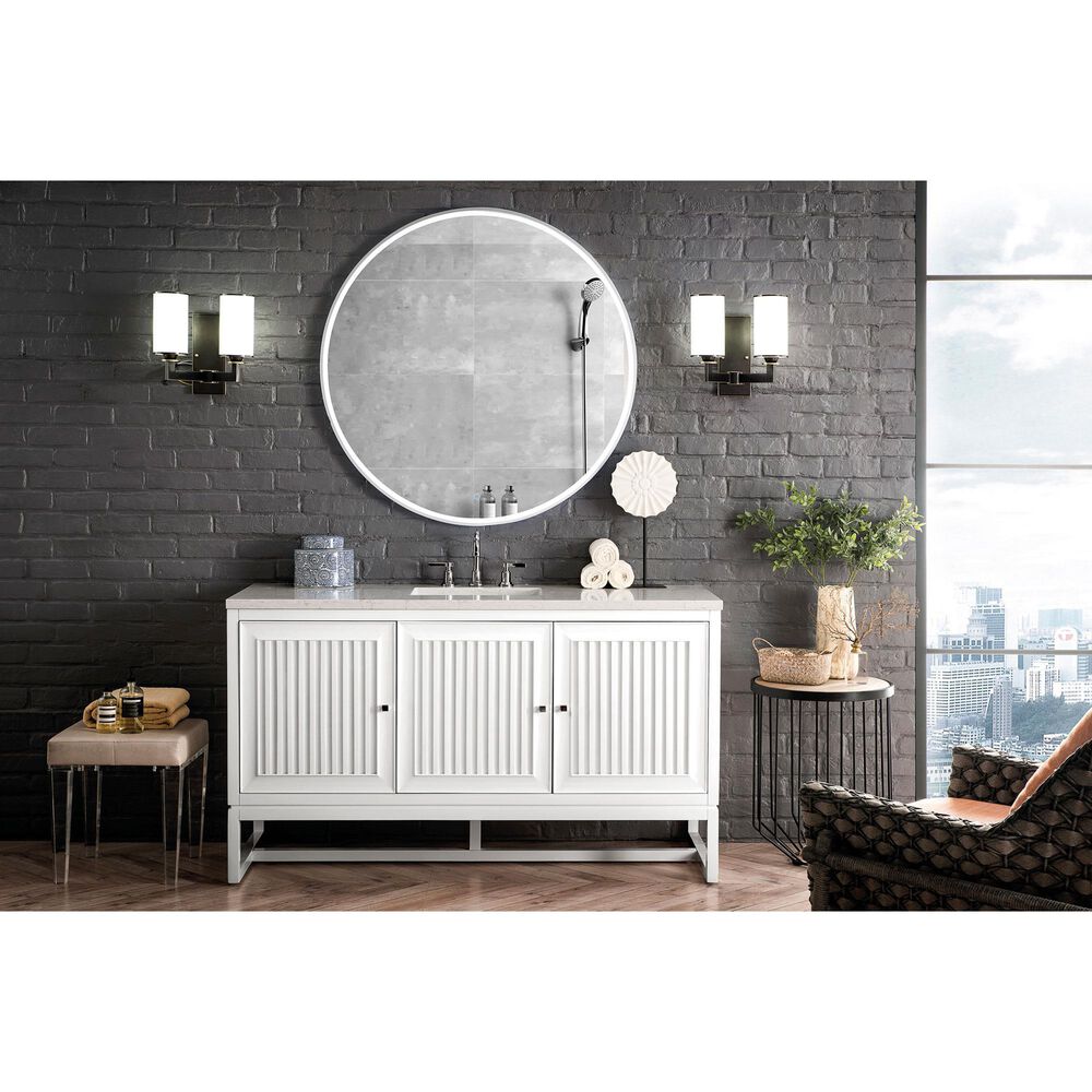 James Martin Vanities Addison 60&quot; Double Bathroom Vanity in Glossy White with 3 cm Eternal Marfil Quartz Top and Rectangular Sinks, , large