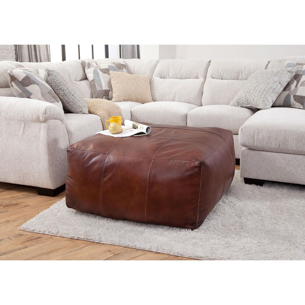 Forma &amp; Co Wellington Leather Pouf in Brown, , large