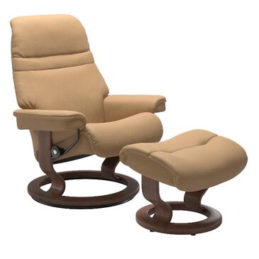 Stressless Sunrise Recliner and Ottoman in Paloma Sand and Walnut, , large