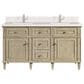 James Martin Vanities Lorelai 60" Double Vanity in Whitewashed Oak with Single Hole 3 cm White Zeus Quartz Top & Backsplash, , large