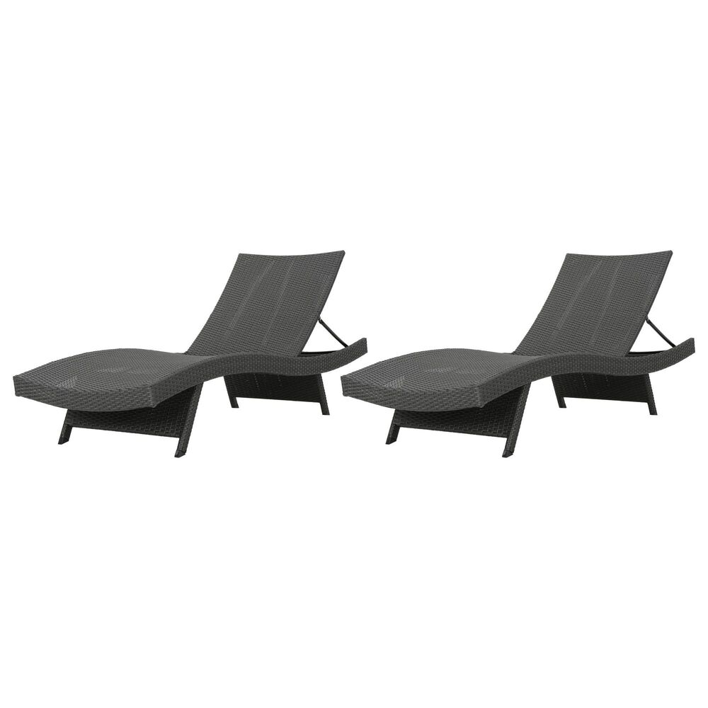 Hearth and Haven Salem PE Wicker Chaise Lounge in Grey &#40;Set of 2&#41;, , large