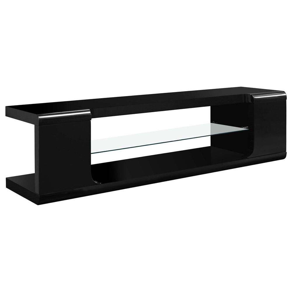 Monarch Specialties 60" TV Stand in Black with Glossy Finish, , large