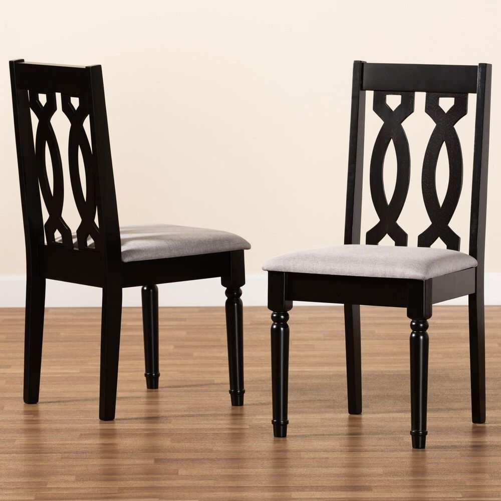 Baxton Studio Cherese Side Chair with Grey Cushion in Dark Brown (Set of 2), , large