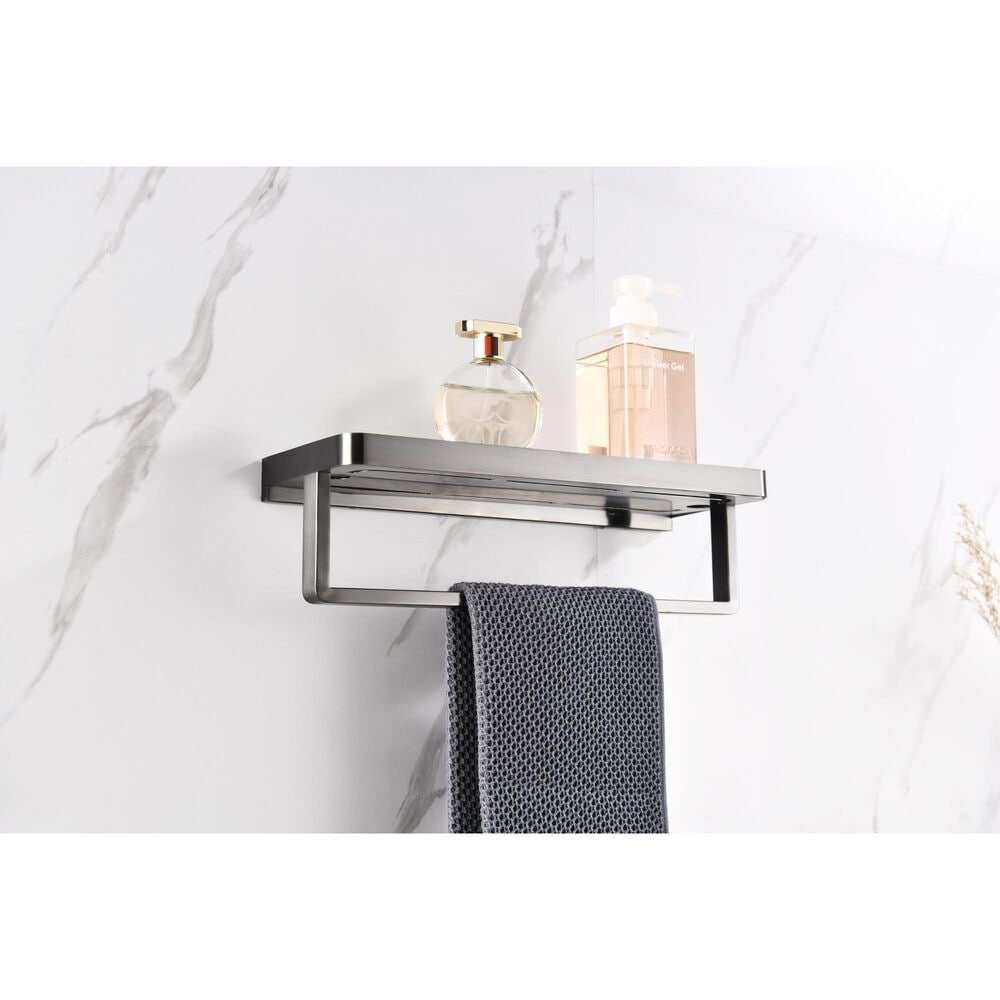 Lexora Home Bagno Bianca Towel Bar with Glass Shelf in Gun Metal and White, , large