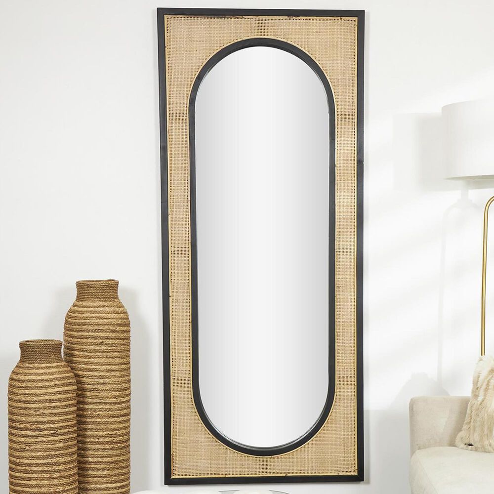 Maple and Jade Rattan Leaner Wall Mirror in Brown and Black, , large
