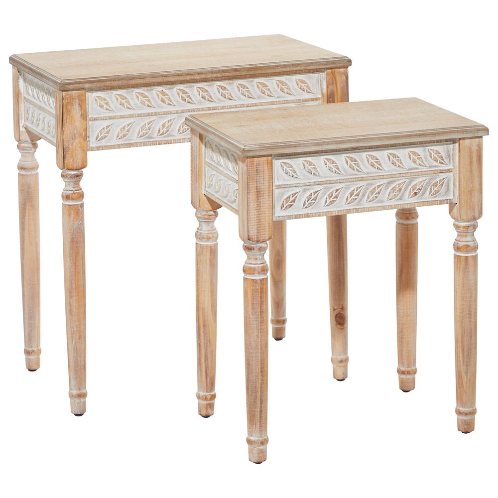 Uma Enterprises Farmhouse Wood Accent Table in Warm Beige (Set of 2), , large