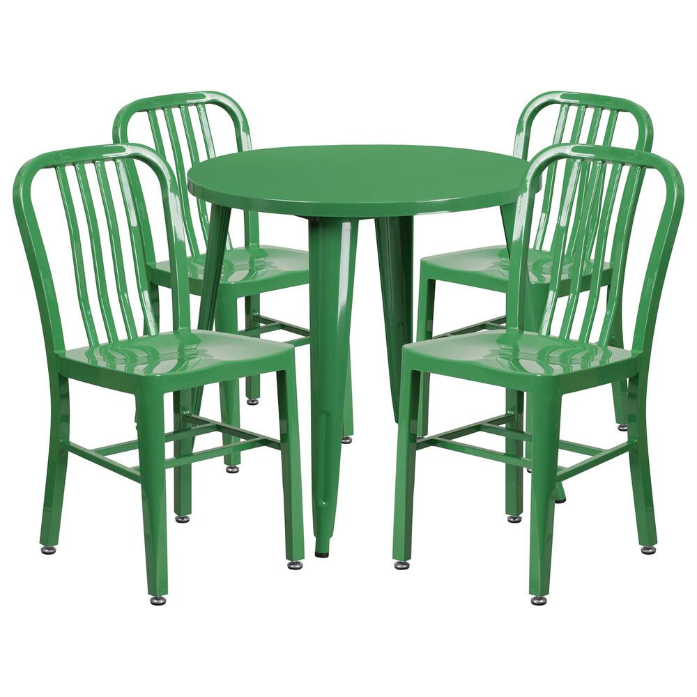 Flash Furniture 5-Piece Round Metal Table Bistro Set in Green, , large